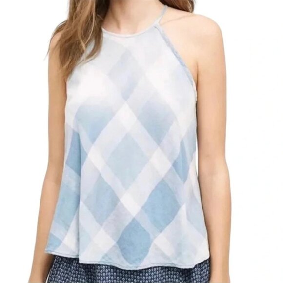 Anthropologie Cloth and Stone Sky Halter Tank Top Plaid Checkered Gauze Blue XS - Picture 5 of 16
